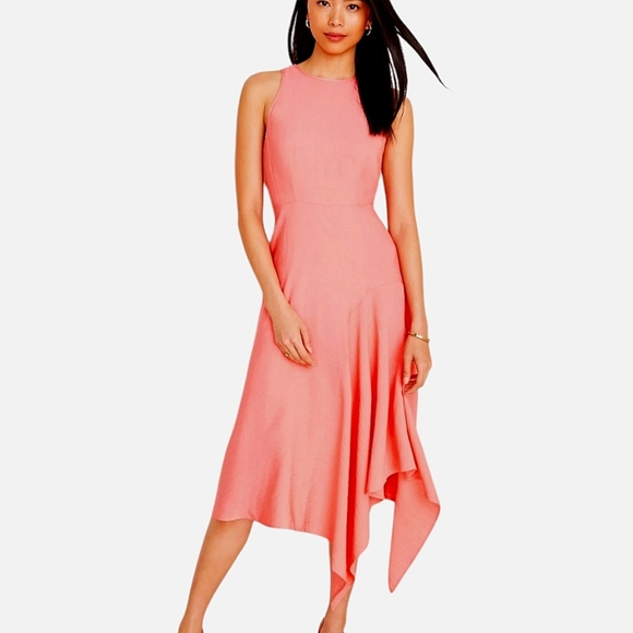 ANN TAYLOR Asymmetric Hem Flare Sleeveless Midi Dress - Picture 1 of 12